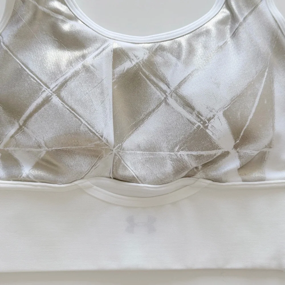 Under Armour White Silver Metallic Compression Sports Bra S/M - Picture 4 of 9